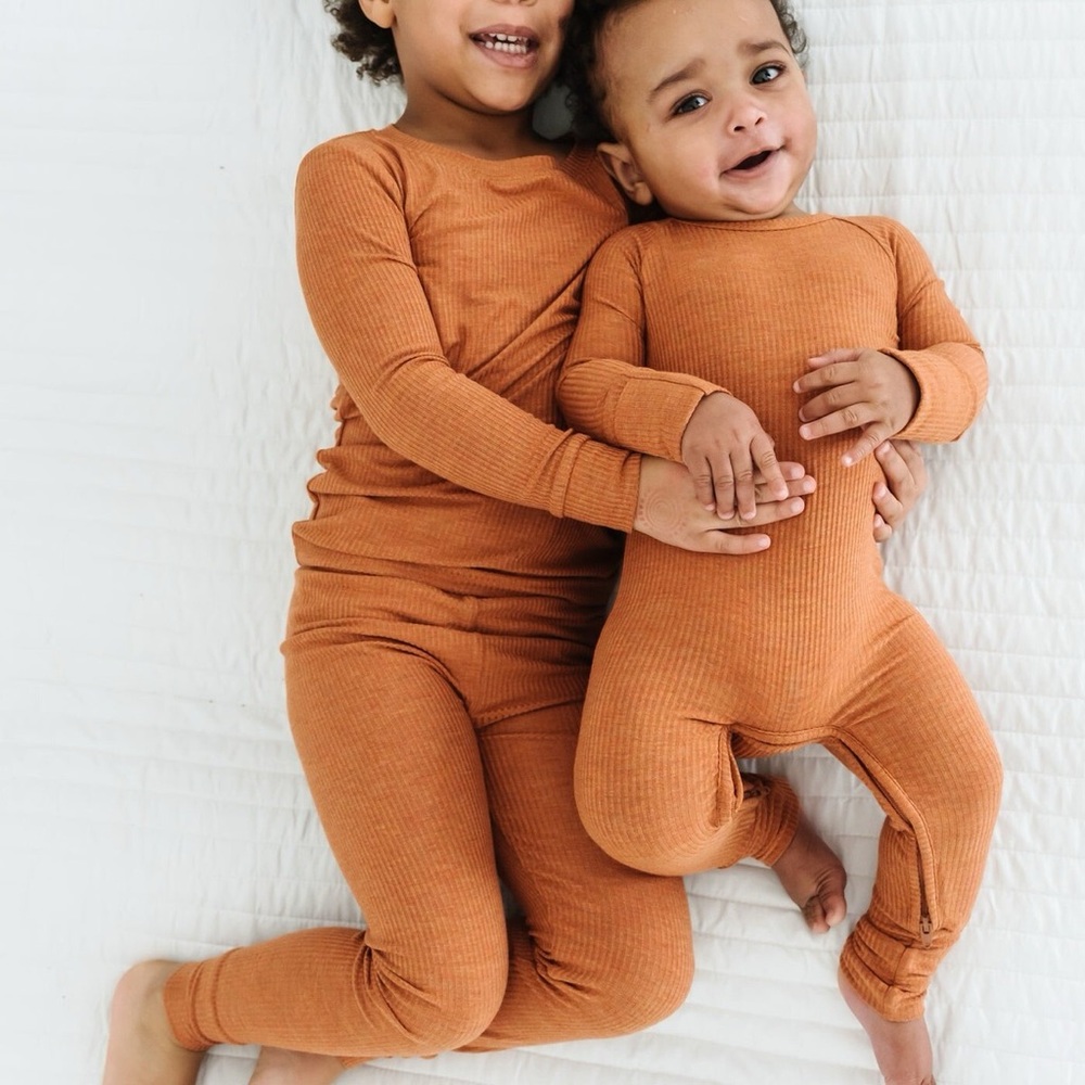 Gently used! Little Sleepies Ribbed Heather Spice Crescent Zippy Newborn
